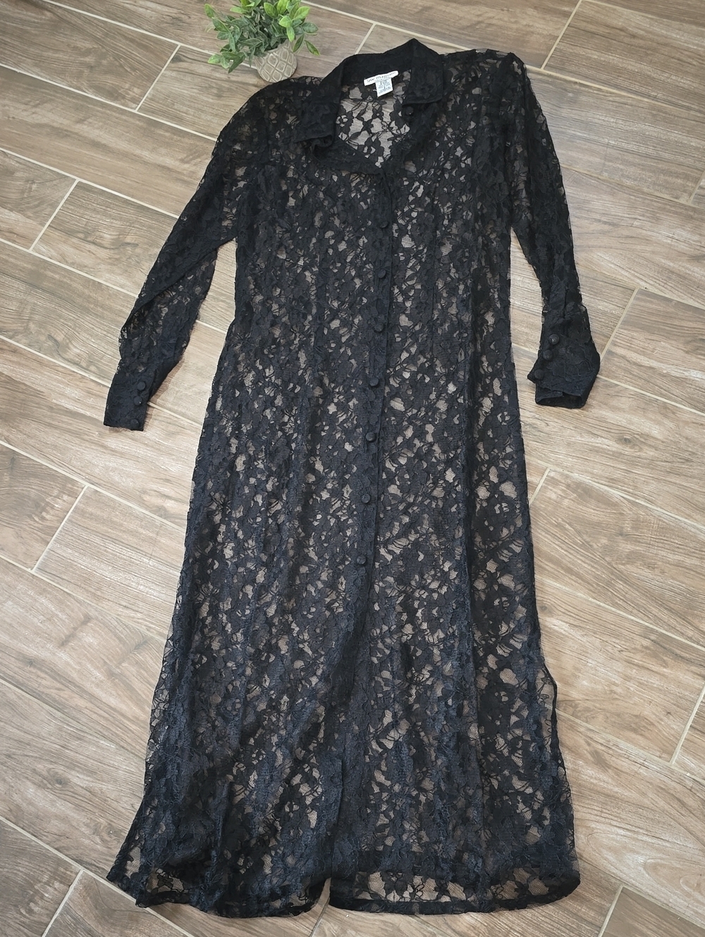 Sheer Black Lace Maxi Shirt Dress